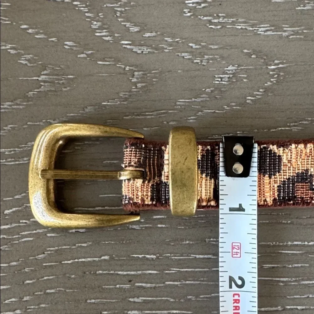 ELITE Accessories Fabric Leopard Print Belt Antiqued Gold Buckle Made in USA L